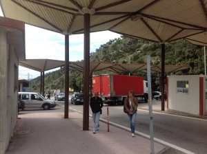 Looking back at the border crossing from inside Spain.